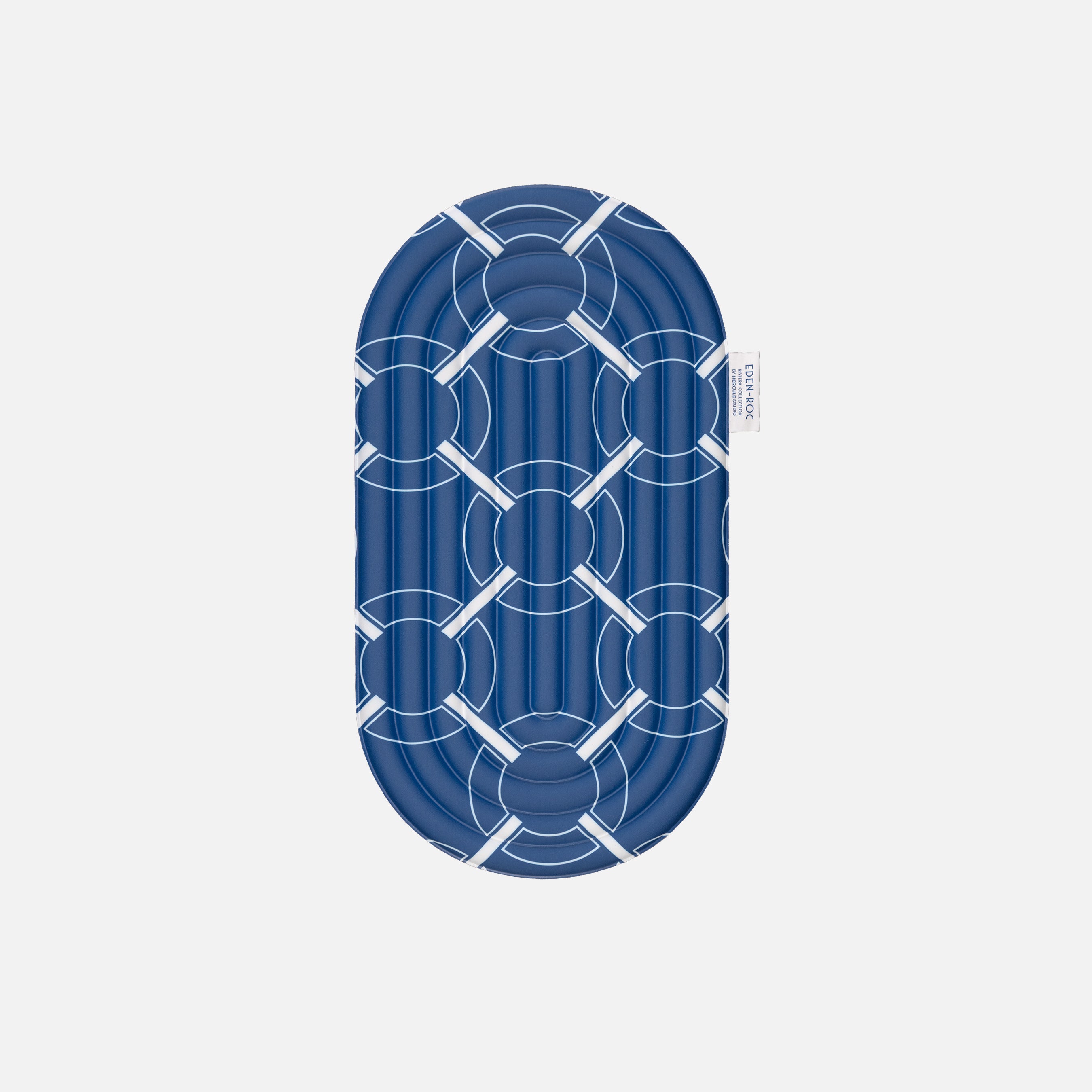 Hercule Studio Galé comfort pad – blue monogram portable 3-in-1 mini mat – ideal for knees, elbows, glutes, Pilates or Reformer, durable French design, unrolled view