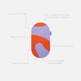 Pad Galé Hercule Studio déplié avec traits d’information – mini tapis 3‑en‑1 imprimé rouge et violet (Axel) – ergonomique pour genoux, coudes, fessiers, multi-usage nomade, compatible Pilates/Reformer, design français durable