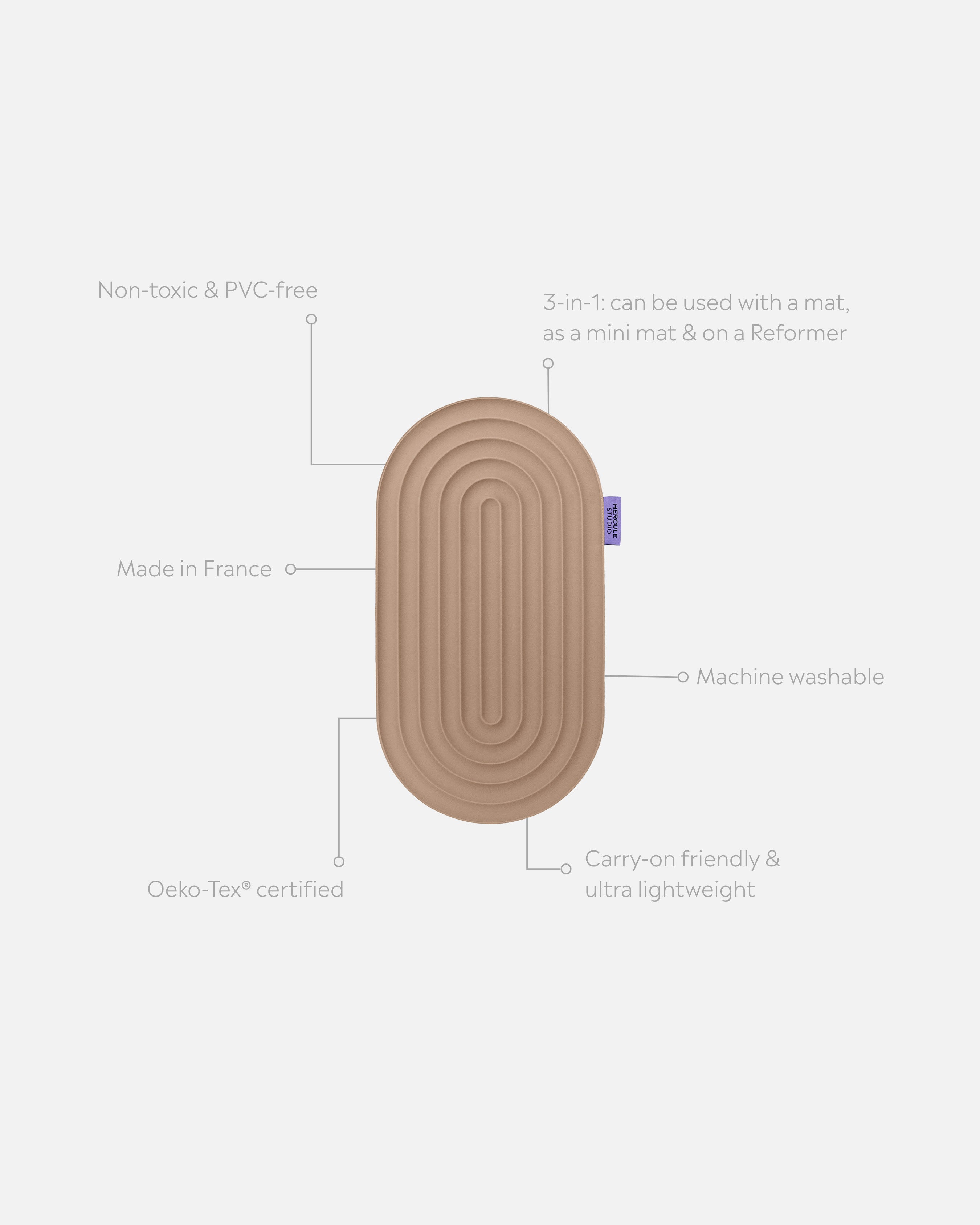 Mini tapis de sol pad de confort de la marque hercule studio modèle galé couleur dune packshot déplié avec éléments de réassurance