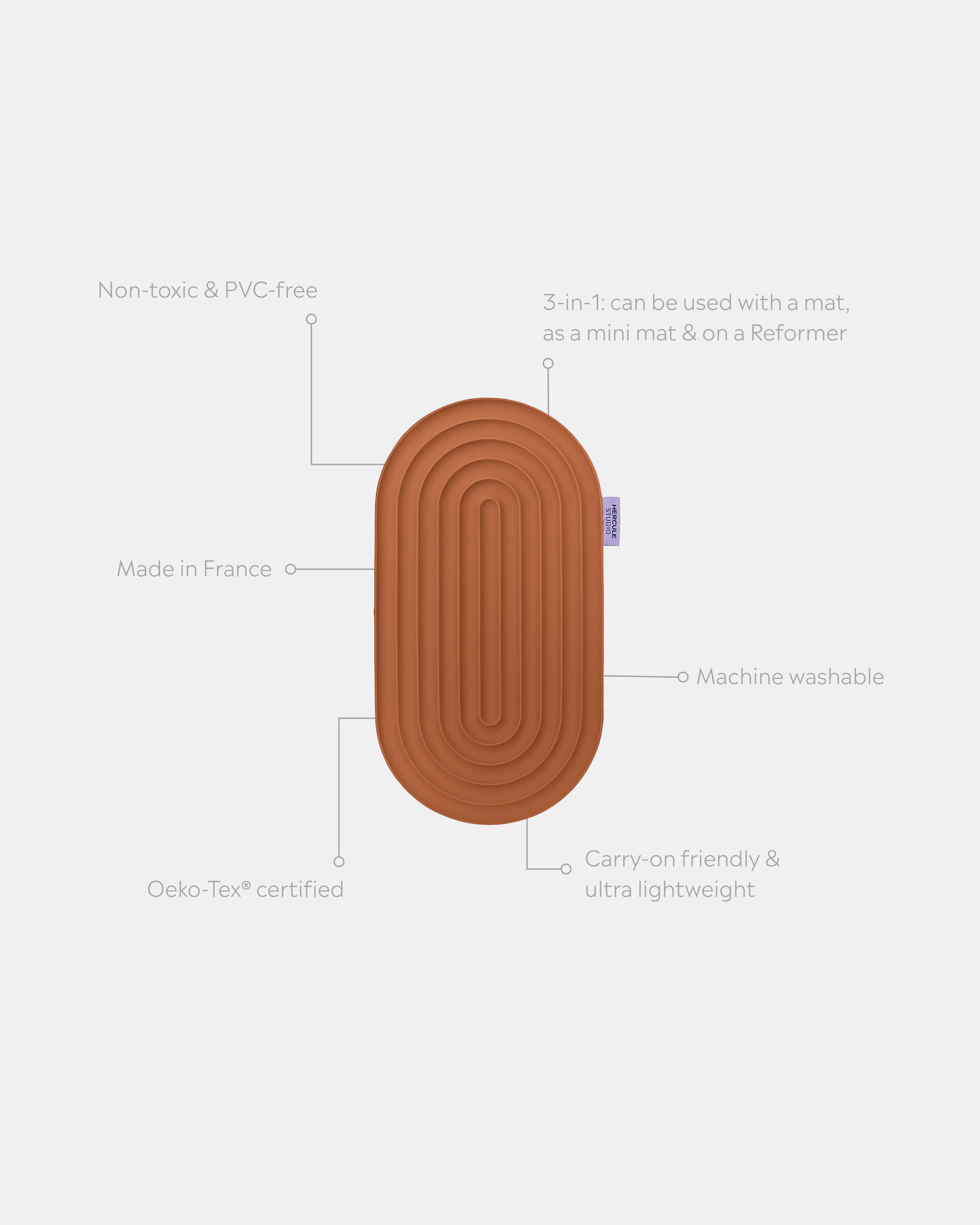 Mini tapis de sol pad de confort de la marque hercule studio modèle galé couleur terre cuite packshot déplié avec éléments de réassurance