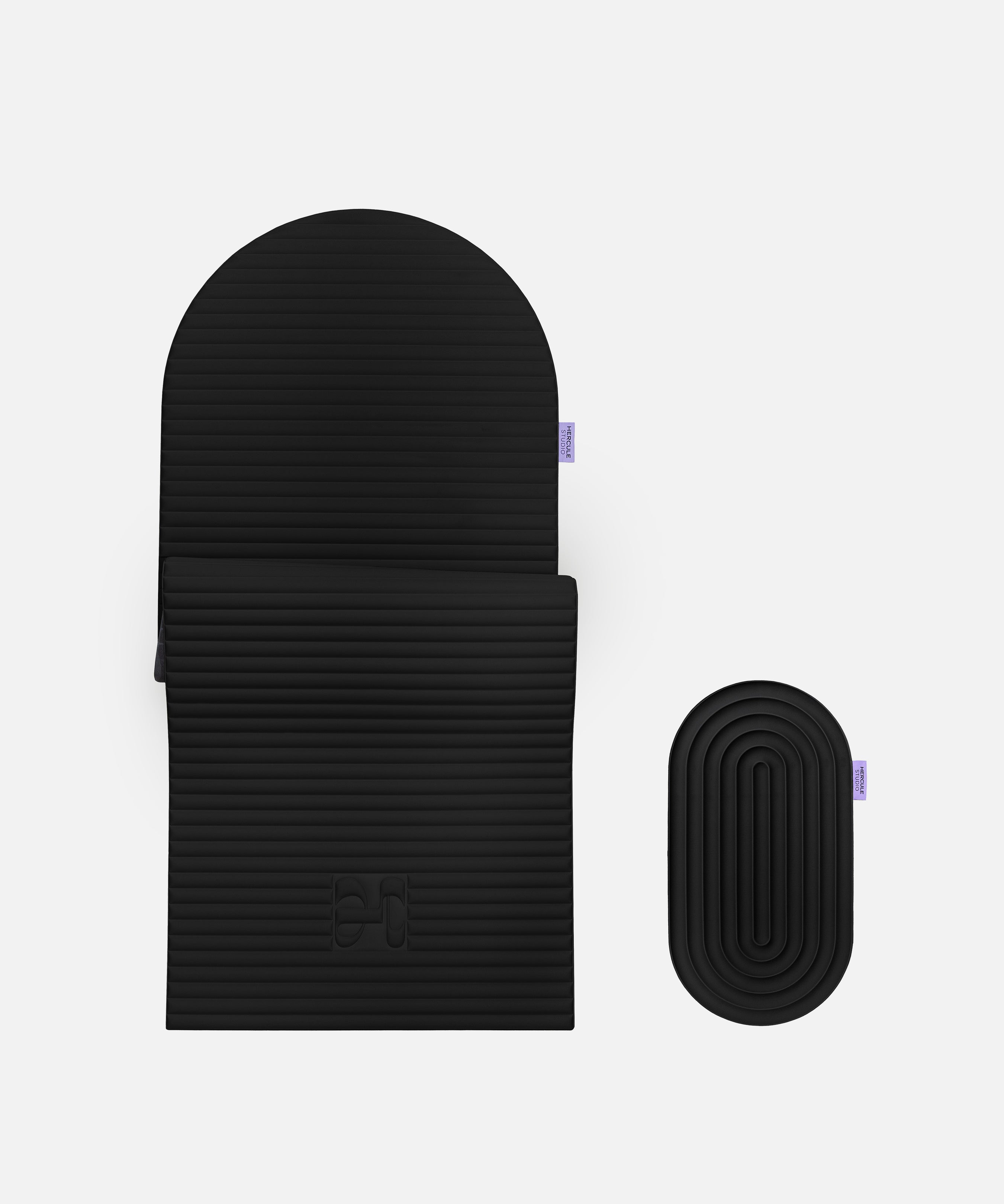 Set confort sport Hercule Studio noir outrenoir comprenant tapis Archy premium et pad Galé ergonomique 3-en-1, solution confortable pour zones sensibles en Pilates et fitness, design français durable, image packshot