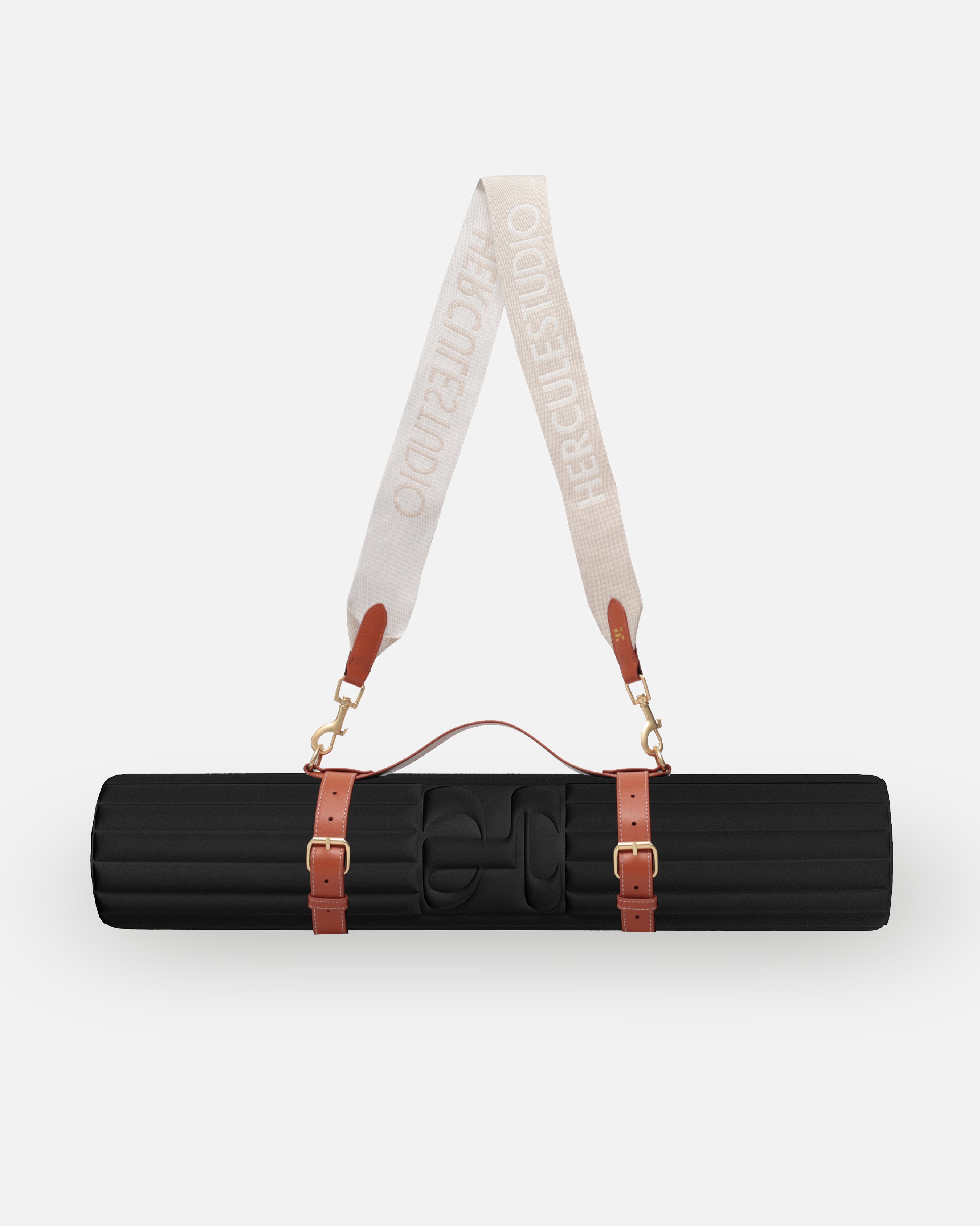 Hercule Studio Midnight Black nomad sport bundle pairing the premium Archy mat with the Soca mat carrying strap, essential accessory for yoga, Pilates and mobile training, durable French design, packshot image