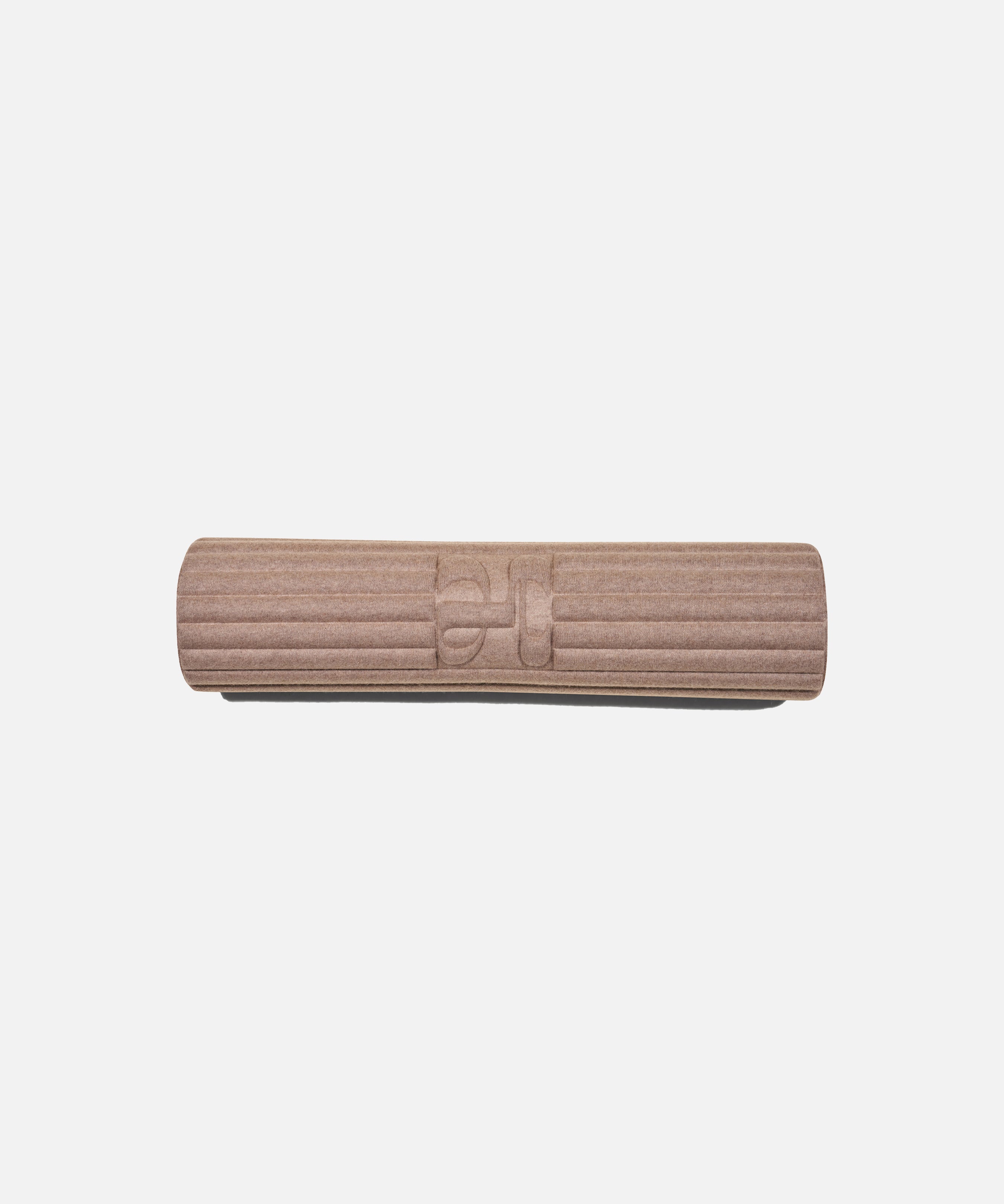 Hercule Studio x From Future Sandy Brown cashmere sport mat, premium beige fitness mat, soft and innovative material, rolled view