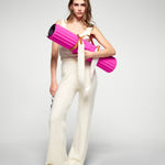 Lifestyle gym session with Hercule Studio x From Future Candy Pink mat, fuchsia pink cashmere for fitness and stretching