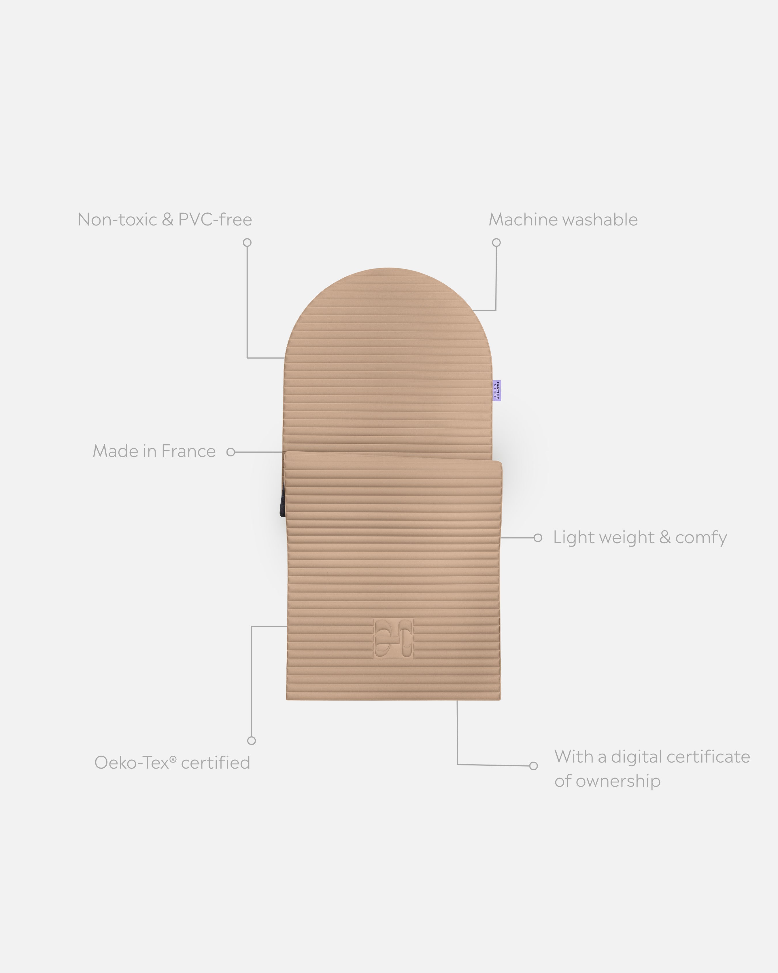 Tapis de sol pour le fitness le yoga et le pilates de la marque hercule studio modèle archy couleur dune packshot semi déplié avec éléments de réassurance