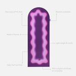Hercule Studio x Univers Uchronia Archy Winter purple printed unrolled sport mat, premium Made in France design mat for fitness, Pilates and stretching, with annotations highlighting key features and quality points