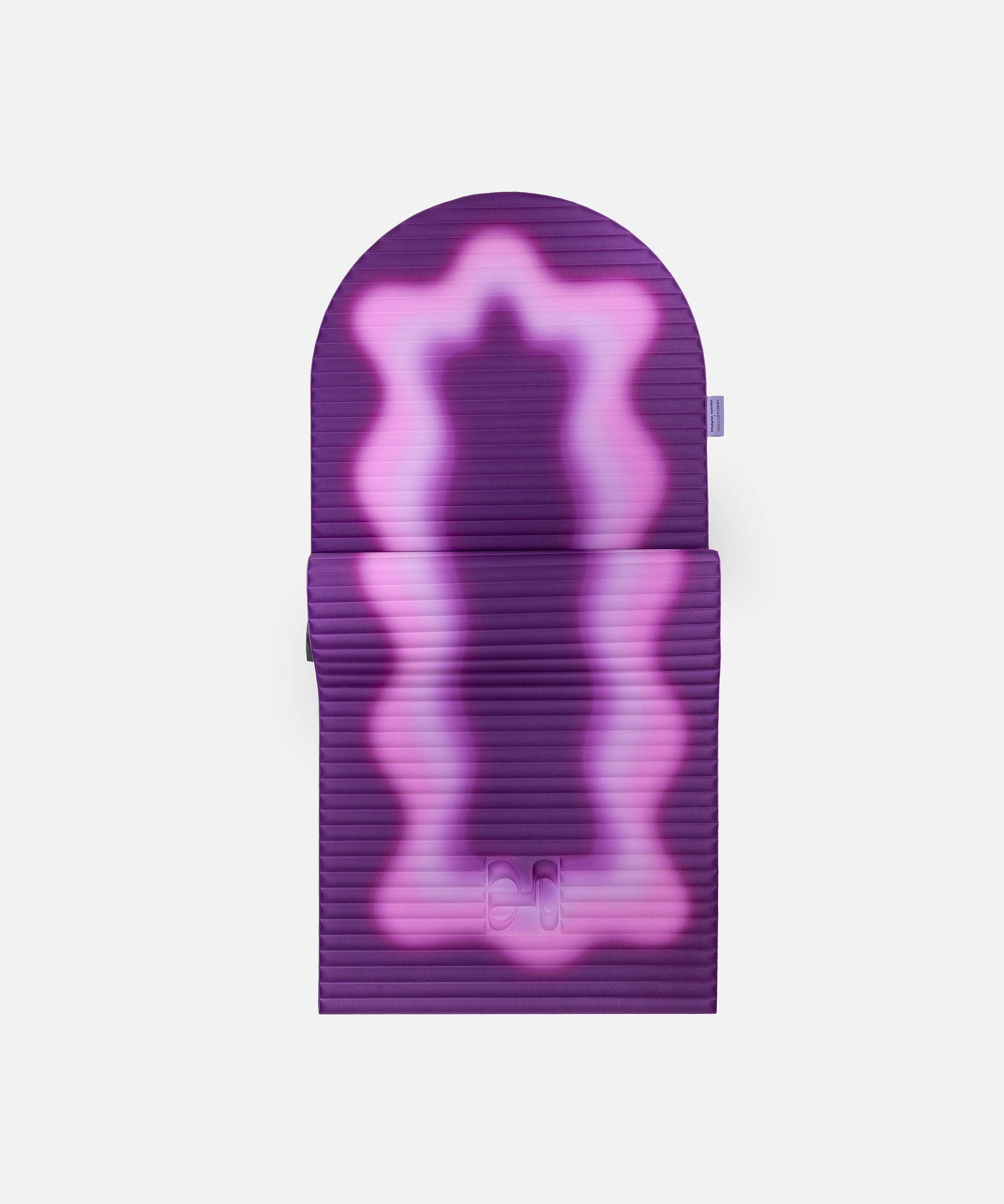 Hercule Studio x Univers Uchronia arch-shaped sport mat, Archy Winter purple printed model, durable Made in France design mat for fitness, Pilates and stretching, half unrolled view