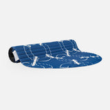 Hercule Studio Archy blue Eden roc monogram arch-shaped sport mat in limited edition, durable mat for Pilates and fitness, made in France, half rolled view
