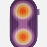 Hercule Studio Galé mini mat unrolled – limited edition Fall in collaboration with Univers Uchronia – purple background with 2 orange circles – portable 3-in-1 comfort pad, ergonomic for knees, elbows, glutes, Pilates/Reformer compatible, durable French design