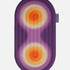 Hercule Studio Galé mini mat unrolled – limited edition Fall in collaboration with Univers Uchronia – purple background with 2 orange circles – portable 3-in-1 comfort pad, ergonomic for knees, elbows, glutes, Pilates/Reformer compatible, durable French design