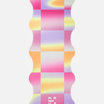 Hercule Studio x Leslie David Dance Out yoga mat unrolled, washable suede, pink orange yellow colors, artistic limited edition mat